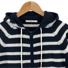 美品 flam clip フラムクリップ ニットパーカー　カシミヤ100% ボーダー 秋冬 AW パーカー カシミヤ ブラック レディース 38【古着】【中古】【送料無料】の画像