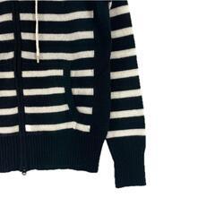 美品 flam clip フラムクリップ ニットパーカー　カシミヤ100% ボーダー 秋冬 AW パーカー カシミヤ ブラック レディース 38【古着】【中古】【送料無料】の画像