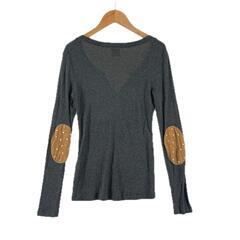 美品 des petits hauts デ・プチオー エルボーパッチ ワンポイント 秋冬 AW 長袖ニット コットン チャコールグレー レディース【古着】【中古】【送料無料】の画像