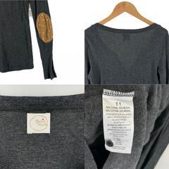美品 des petits hauts デ・プチオー エルボーパッチ ワンポイント 秋冬 AW 長袖ニット コットン チャコールグレー レディース【古着】【中古】【送料無料】の画像