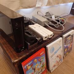 Wii本体ブラック＆ソフト＆コントローラーの画像