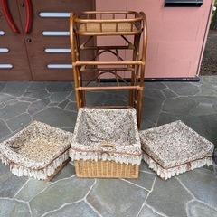 籐家具 ラタン 収納ラックの画像