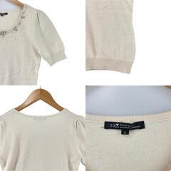 美品 23ku 23区 ビジュー 春夏 SS 半袖Tシャツ レーヨン/コットン アイボリー レディース 32【古着】【中古】【送料無料】の画像