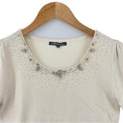 美品 23ku 23区 ビジュー 春夏 SS 半袖Tシャツ レーヨン/コットン アイボリー レディース 32【古着】【中古】【送料無料】の画像