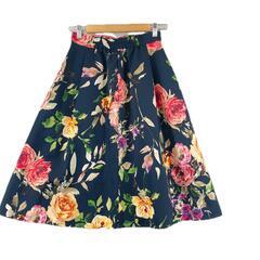 美品 pattern パターン 花柄・ボタニカル 春夏 SS スカート ポリエステル ネイビー レディース M【古着】【中古】【送料無料】の画像