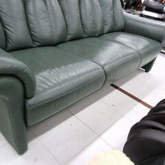 NITORI 3人掛けソファ 幅 約190cm ALTA GREEN グリーン系 3P ハイバック 家具 長椅子 ソファー レザー調 ニトリ 苫小牧西店の画像