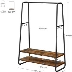 (※お取引中です)VASAGLE ハンガーラック ヴィンテージ風 棚付き 幅100×奥行45×高さ160cm コートハンガー コートラック 洋服掛け 室内物干し 衣類収納 ハンガーポール マルチハンガーラック 木製 頑丈 ワイド シンプル おしゃれ ちょうどいいサイズ感 北欧風 組立簡単 RGR112B01の画像