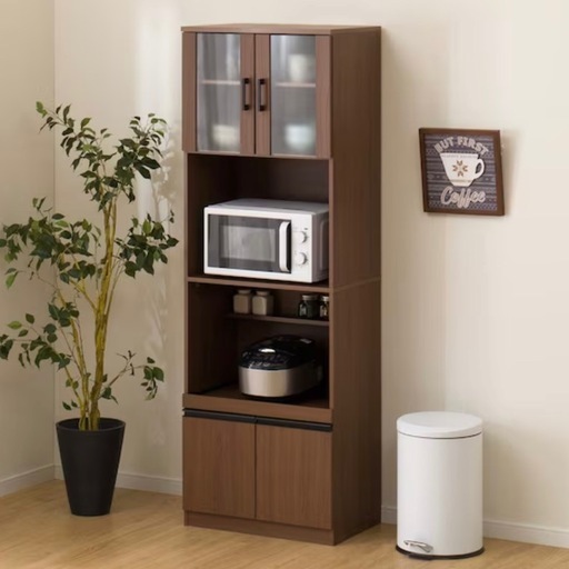 【超美品‼️】定価19,990円♪ 現行モデル ニトリ 60cm幅レンジボード(フォルムN) 食器棚 収納家具 ミドルブラウン♪