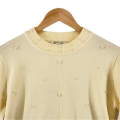 美品 Amy Pearl エイミーパール ビジュー 秋冬 AW 長袖ニット アクリル ライトイエロー レディース M【古着】【中古】【送料無料】の画像