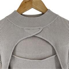 美品 salire サリア 無地 秋冬 AW 長袖ニット レーヨン ベージュ レディース M リブニット【古着】【中古】【送料無料】の画像