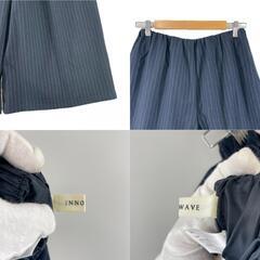 美品 innowave イノウェーブ ガウチョパンツ ストライプ 秋冬 AW ワイドパンツ ポリエステル ダークネイビー レディース M ワイドレッグ　ピンストライプ【古着】【中古】【送料無料】の画像