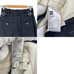 極美品 beautiful people ビューティフルピープル タックワイドパンツ ストライプ オールシーズン ワイドパンツ ポリエステル ネイビー レディース S コラボアイテム　アジャストベルト付き【古着】【中古】【送料無料】の画像