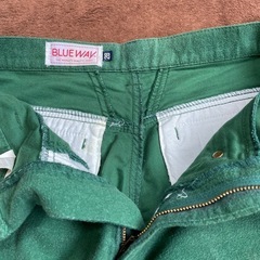 BLUE WAY 緑色 ジッパーポケット付き コットンパンツ 28の画像