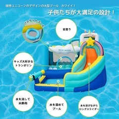 新型　滑り台付　大型プール　子ども3人用　エアー　遊具　お庭　プールの画像