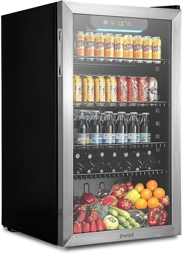 Shelddi 冷蔵庫 93L コンプレッサー式 透明ガラスドア ステンレス製　新品　(取りに来ていただける方)