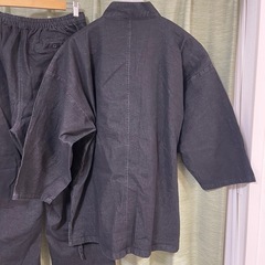 作務衣【伸】ストレッチデニム素材 上下セット 通年向き　黒　サイズLの画像