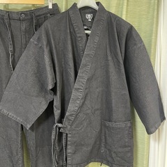 作務衣【伸】ストレッチデニム素材 上下セット 通年向き　黒　サイズLの画像