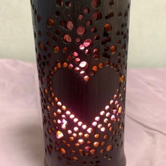 ハート模様の自作の竹灯篭の画像