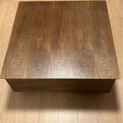 センターテーブル ウォールナット 昇降式 リフティングテーブル リフトアップテーブル ブラウン 幅80cm 正方形の画像