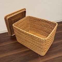 【お譲り先決まりました】無印良品　 重なるラタン長方形バスケット・大【美品】の画像
