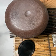 配送可能　釜師　佐藤清光　在銘　竹地紋　共箱 茶道具 茶釜 鉄釜 茶器　銅蓋　古道具　アンティーク　煎茶道具　骨董　時代物　古玩 筒釜の画像