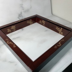 配送可能　茶道具 炉縁 笹　蒔絵 木製　漆器 黒塗 茶器 漆塗り風炉 火鉢 古道具 骨董 共箱 漆器　 の画像