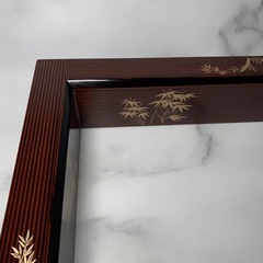 配送可能　茶道具 炉縁 笹　蒔絵 木製　漆器 黒塗 茶器 漆塗り風炉 火鉢 古道具 骨董 共箱 漆器　 の画像