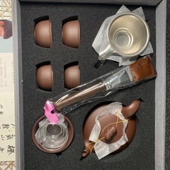 配送可能　未使用品　萬一鵬　在銘　紫砂 煎茶道具　10点セット　 茶器 茶道具 急須 湯呑　湯冷　証明書付　中国　茶器　 朱泥　箱付の画像