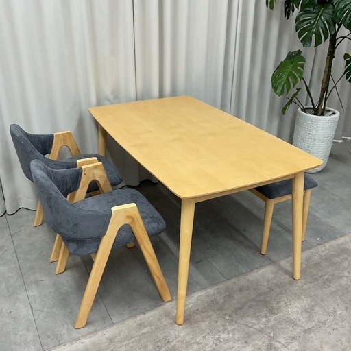 KH-10【新入荷　アウトレット品】ラビットGY ビーチ材　ベンチダイニング4点セット　グレー