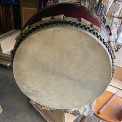 長胴太鼓　打面2尺巻耳 径60cm 耳あり　バチ2本付き　胴長さ77cm 重い
の画像