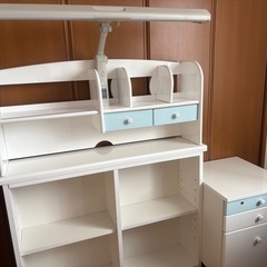組み合わせデスク3点セット　本棚　上棚　ワゴン　キャビネット3段の画像
