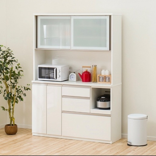 食器棚 幅140cm ホワイト 鏡面 食器棚 幅100 完成品 鏡面 ホワイト