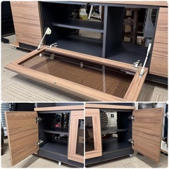 【超美品‼️】定価数十万♪ 高級 すえ木工 160cm幅テレビボード 壁面収納 テレビ台 リビング収納家具 木目調ブラウン×ブラック♪の画像