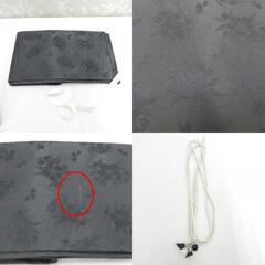 浴衣帯 浴衣帯 作り帯 付け帯 濃灰色 花模様 結び帯 飾り紐 2点セット シルバー 銀 着付け小物 かんたん着付 浴衣用 モノトーン【中古】 【キモノオフ野々市若松店】の画像
