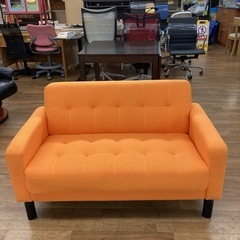 S284 ⭐ ファブリック2Pソファ オレンジソファ 布 2人用 幅115cm USEDの画像