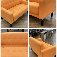 S284 ⭐ ファブリック2Pソファ オレンジソファ 布 2人用 幅115cm USEDの画像