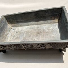 笑花軒湖珉鋳｜砂鉢 盆栽鉢 長方水盤 花器 古銅製 金属工芸の画像
