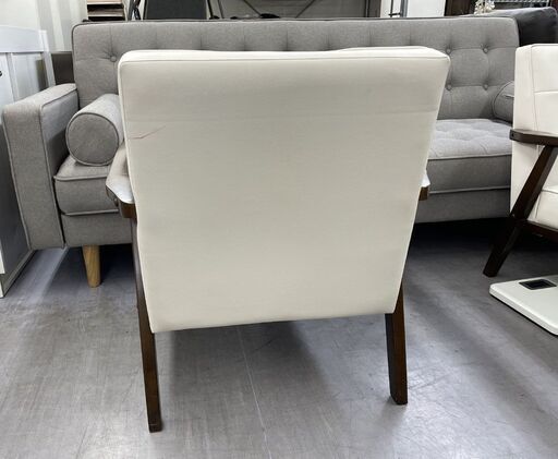 一人掛けソファー ひじ掛け付き ホワイト 白 レザー（合皮）チェア ソファ 1P シンプルデザイン 札幌市手稲区