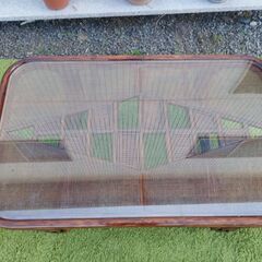ラタン ローテーブル ガラスの天板 座卓 籐家具　/UJ-1304 1Fの画像
