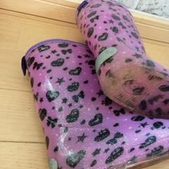 21cmキッズレインブーツ紫パープル長靴の画像