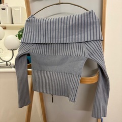 Chico Wジップオフィショルジャガードニット(ブルー)の画像