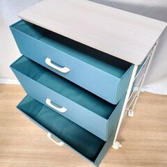 【B146】布製収納棚　3段　木製天板　キャスター付きの画像