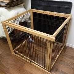 リッチェル木製スライドペットサークル+仕切り ワイド ナチュラルの画像