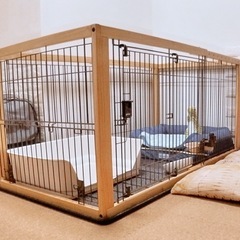 リッチェル木製スライドペットサークル+仕切り ワイド ナチュラルの画像