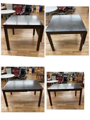 S778 ⭐ ダイニング3点セット バタフライテーブル ブラウン 幅80-120cm USED 椅子破れ有り