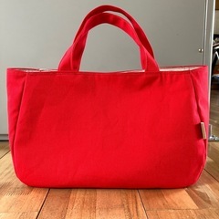 【ハンドメイド】帆布トートバッグ ボトルホルダー付 レッド 0806新品未使用の画像