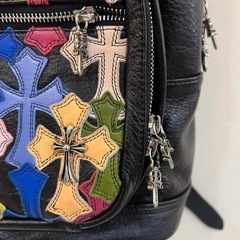 CHROME HEARTS クロムハーツ 7TH GRADE セメタリークロスマルチパッチレザーバックパック ブラックの画像