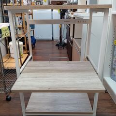 山善　レンジボード　キッチンラック　レンジ台　ナチュラル　ホワイト　白　コンセント付　YAMAZEN　サイズ（約）幅58×奥45×高90　　■近隣配送無料 買取GO‼　栄和店の画像