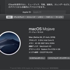 iMac（Retina 5K,27インチ,2019）256GB/40GB〈MRQY2J/A〉④の画像