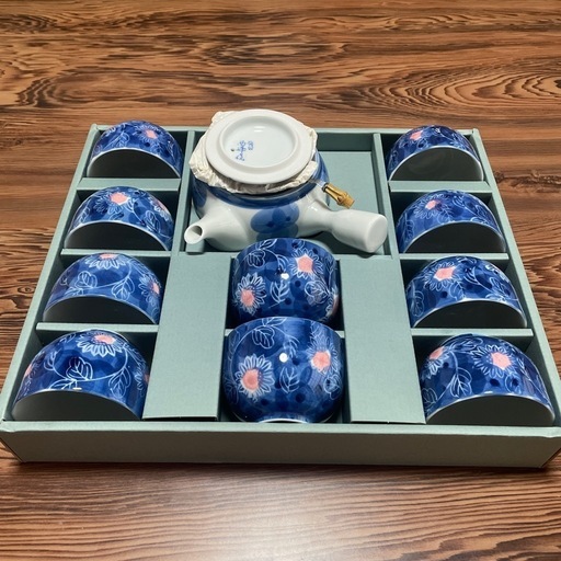 有田焼 西峰陶器 青白花柄 急須と湯呑みセット 11点 (sugi) 高田